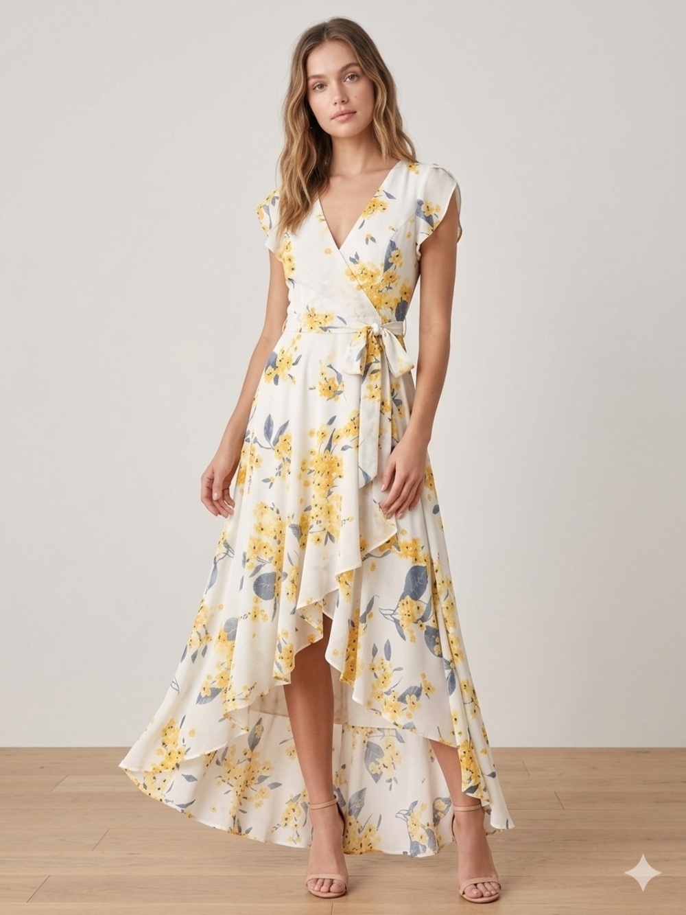 Lulu's French Countryside Floral Print High Low Dress White Yellow